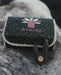 Woven pouch with 'AYAHO' branding on a wooden surface