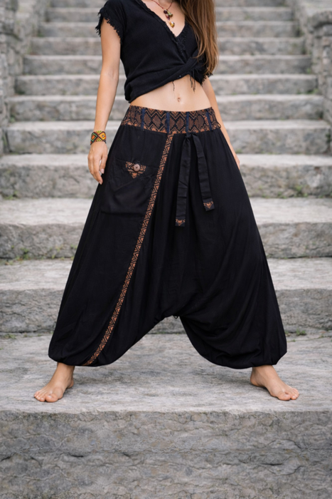 Alladine boho pants with brown pattern grey