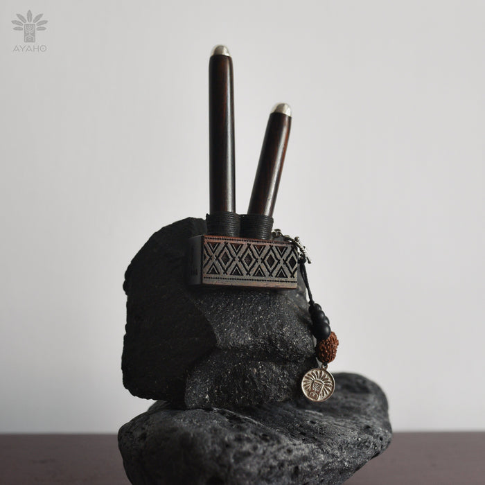 Ebony Wood Self-Applicator Pipe with Silver Cups