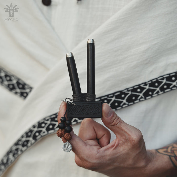 Ebony Wood Self-Applicator Pipe with Silver Cups