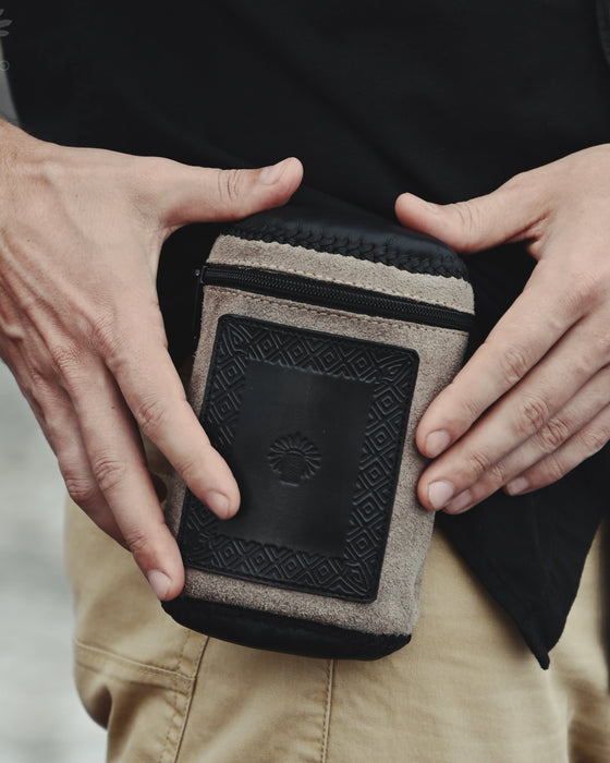 Handmade leather pouch with a belt clip, ideal for storing Rapeh, Kuripe, or small personal items during ceremonies.