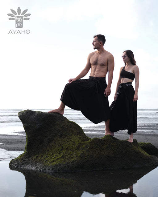 Achieve effortless style with Comfy Boho Pants Alladine, Brown Pattern RAYON, a staple for any bohemian look.