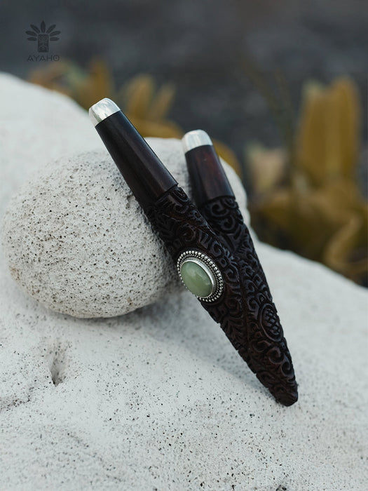 Rosewood Ethnic Pipe with Ye Ming Zhu Stone | Handcrafted Applicator for Ceremony