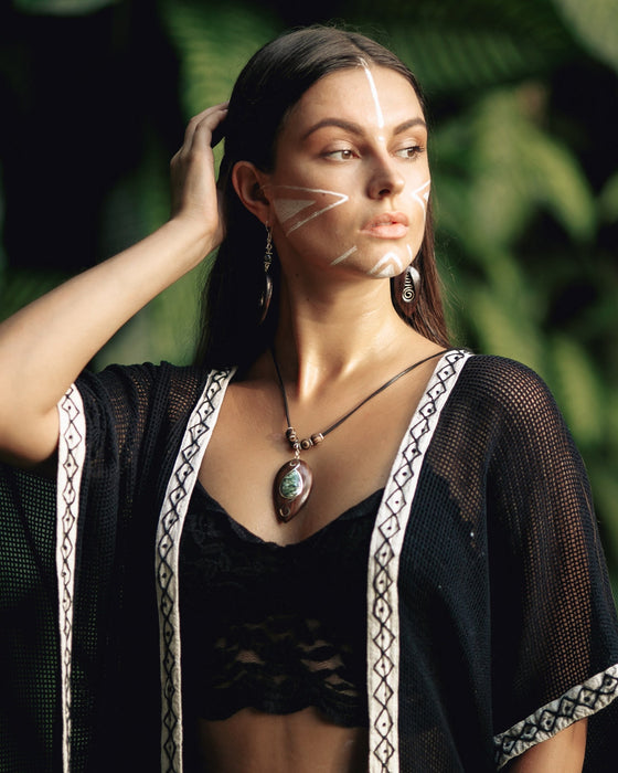 Handcrafted silver amulet with seraphinite and rosewood - spiritual protection and heart chakra healing