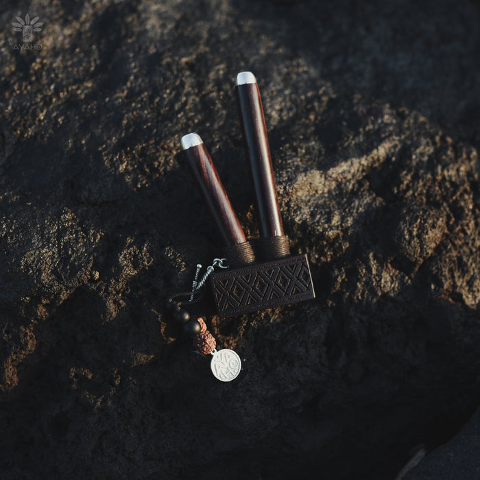 Ebony Wood Self-Applicator Pipe with Silver Cups