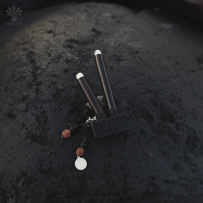 Ebony Wood Self-Applicator Pipe with Silver Cups