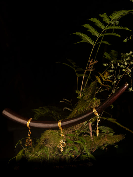 Rosewood Ceremonial Pipe with 22K Gold-Plated Cups