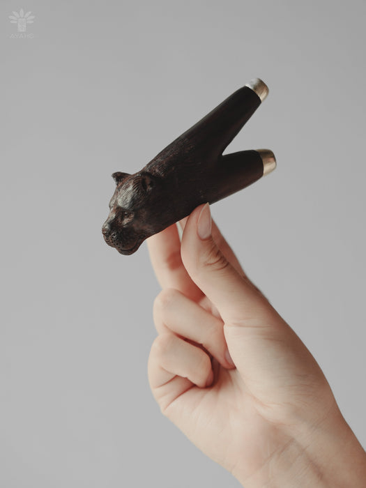 Handcrafted Ethnic Wooden Pipe Black Panther