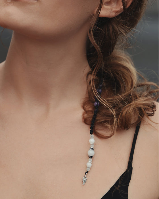 Long Lula with white, rose quartz, amethyst and silver