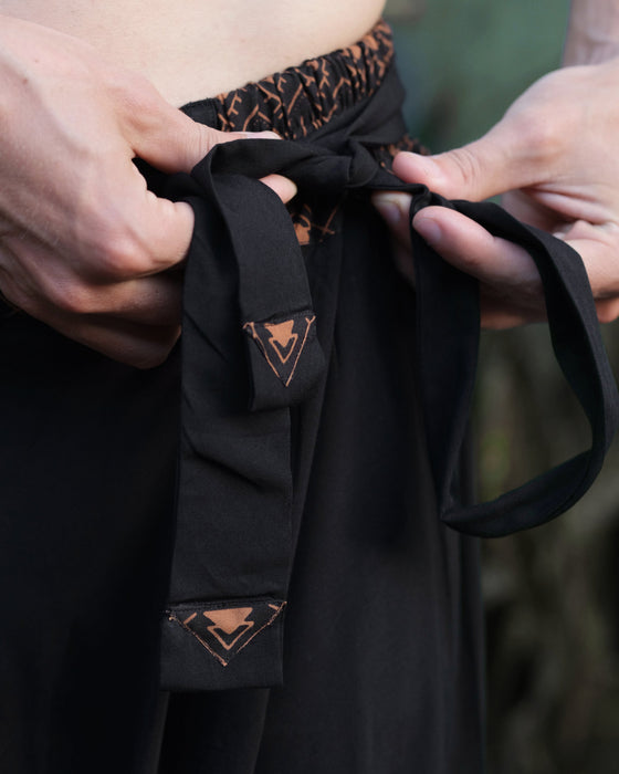 Achieve effortless style with Comfy Boho Pants Alladine, Brown Pattern RAYON, a staple for any bohemian look.