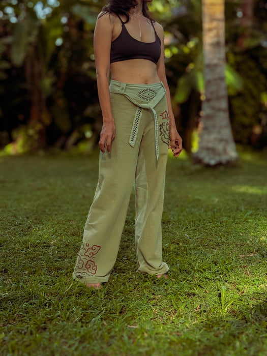 Boho unisex cotton pants “Spirit of Freedom” green