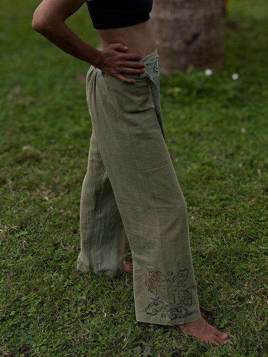Boho unisex cotton pants “Spirit of Freedom” green