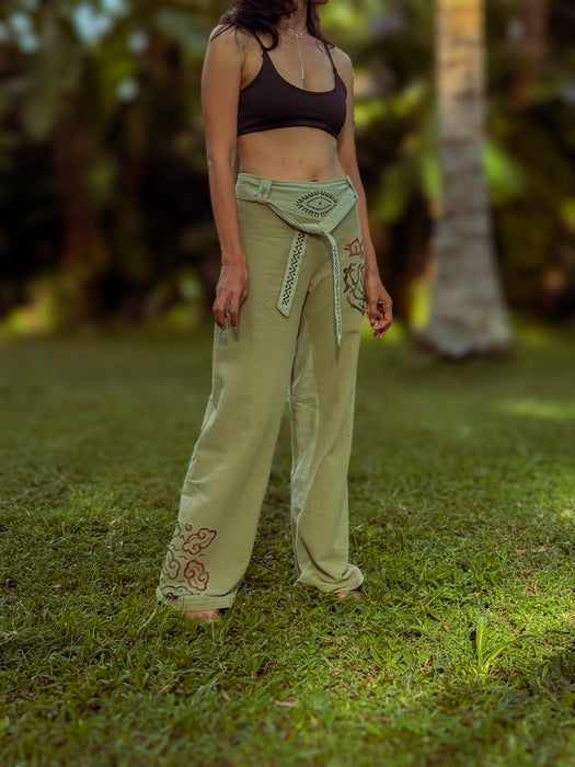 Boho unisex cotton pants “Spirit of Freedom” green