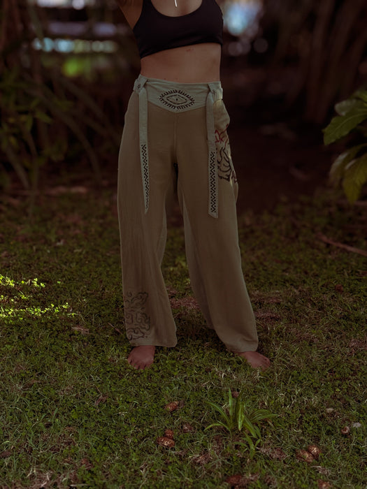 Boho unisex cotton pants “Spirit of Freedom” green