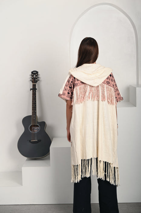 Linen Poncho Pink & Black