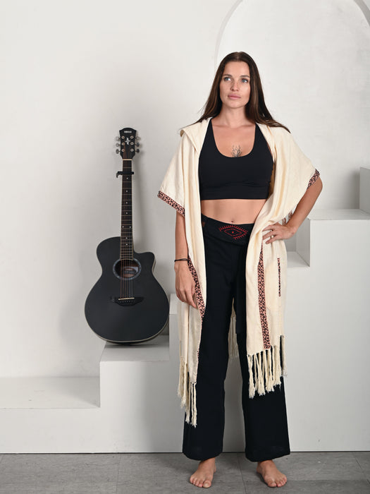 Linen Poncho Pink & Black