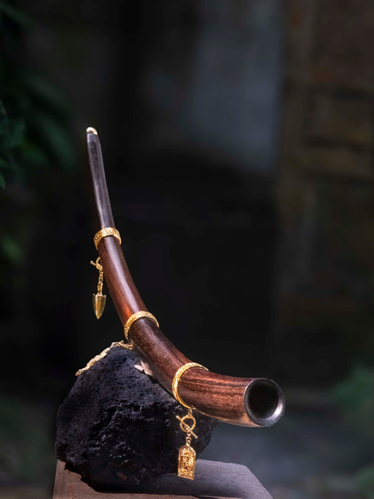 Rosewood Ceremonial Pipe with 22K Gold-Plated Cups