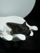 Black panther figurine on a white pedestal against a dark background