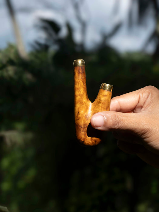 Mango Root Handcrafted Wooden Pipe with Gold-Plated