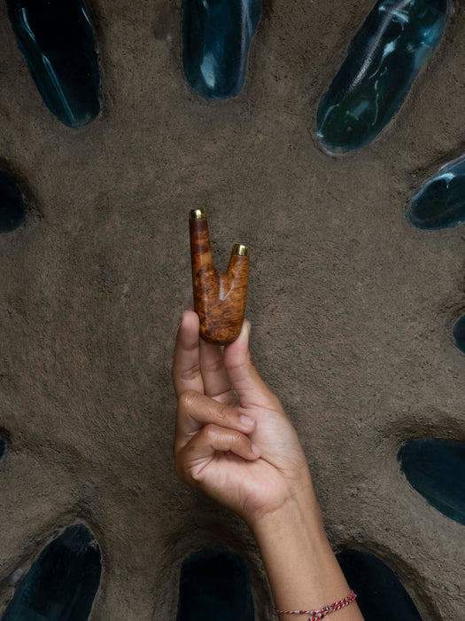 Mango Root Handcrafted Wooden Pipe with Gold-Plated