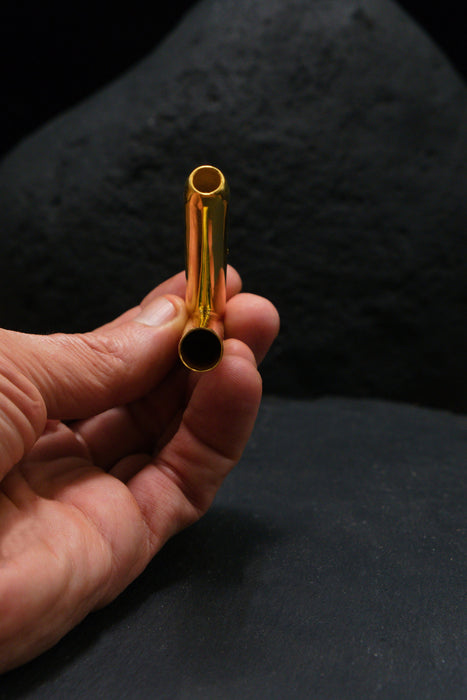 Ceremonial Pipe Gold Plated Bronze | Onyx Amethyst Gemstone | Sacred Herbal Applicator | Bali Tribal Art