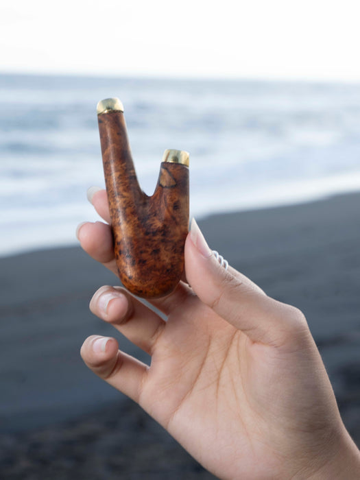 Mango Root Handcrafted Wooden Pipe with Gold-Plated