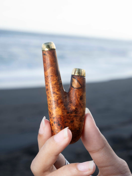 Mango Root Handcrafted Wooden Pipe with Gold-Plated