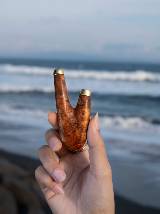 Mango Root Handcrafted Wooden Pipe with Gold-Plated