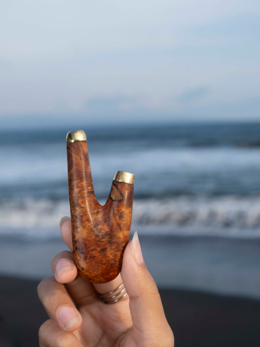 Mango Root Handcrafted Wooden Pipe with Gold-Plated