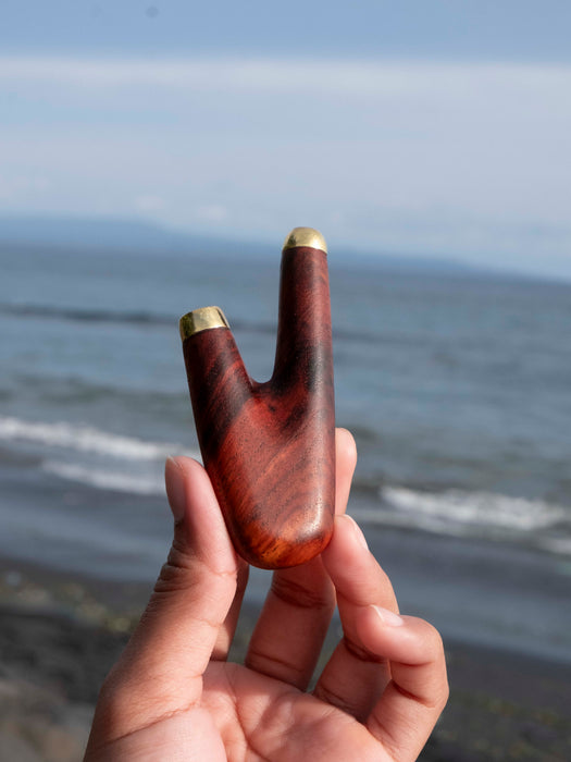 Mango Root Handcrafted Wooden Pipe with Gold-Plated