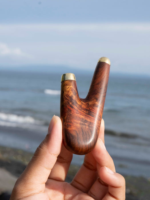 Mango Root Handcrafted Wooden Pipe with Gold-Plated