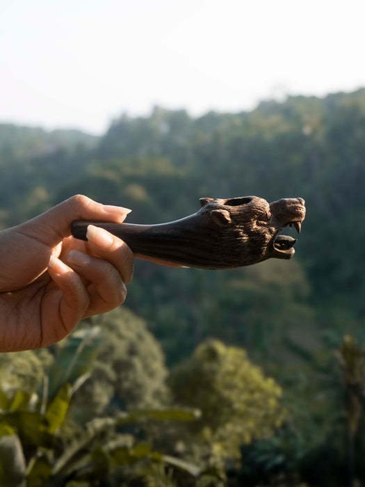 Hand-Carved Wolf Smoking Pipe, Wooden Tobacco Pipe
