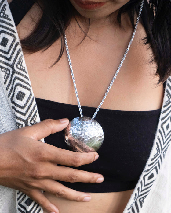 Shamanic Mirror Pendant with Silver Platted