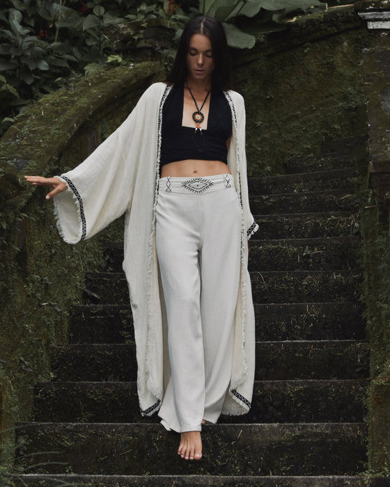 Boho Cotton Wide-Leg Pants