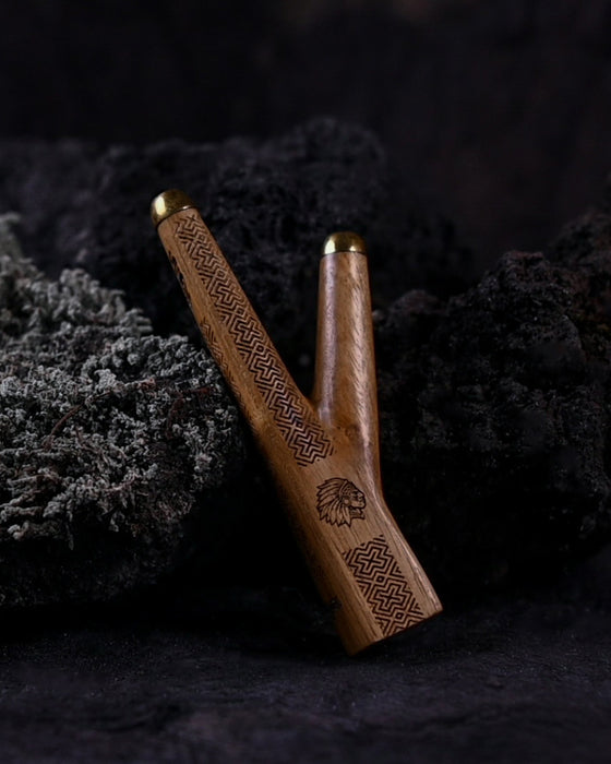 Crafted Ceremonial Pipe from Teak Wood