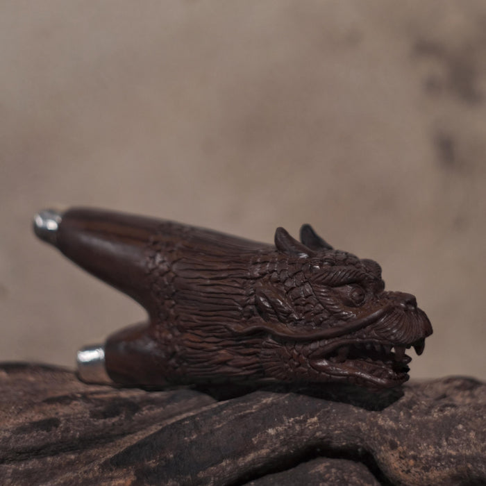Kuripi Dragon Totem and Silver Caps .Hand Carved Rosewood . Unique Spiritual Tool