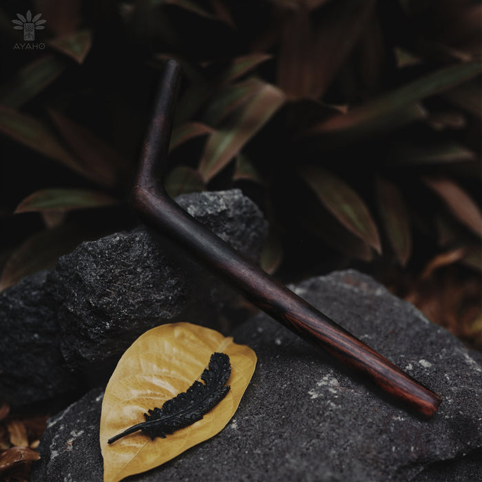 Dark-colored hairpin on a leaf with a blurred natural background