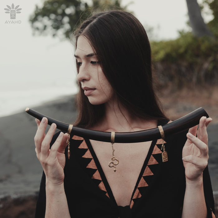 Rosewood Ceremonial Wooden Accessory with Bronze Cups