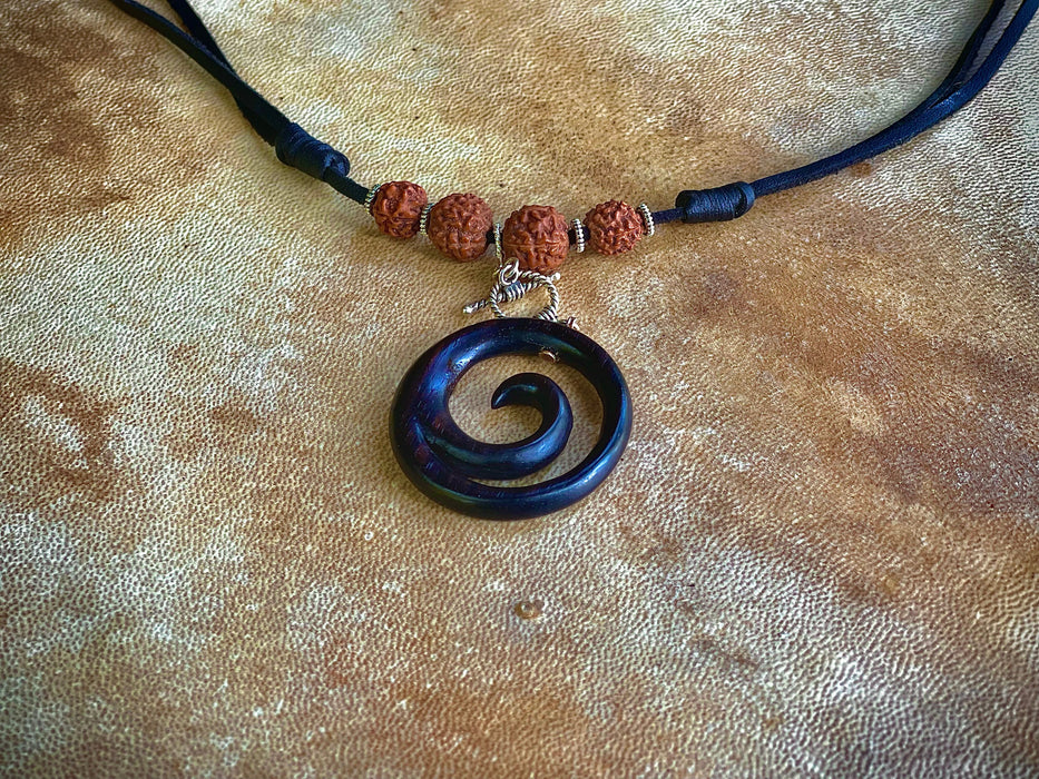 Spiral Amulet Pendant with Leather Loop – Protection Talisman