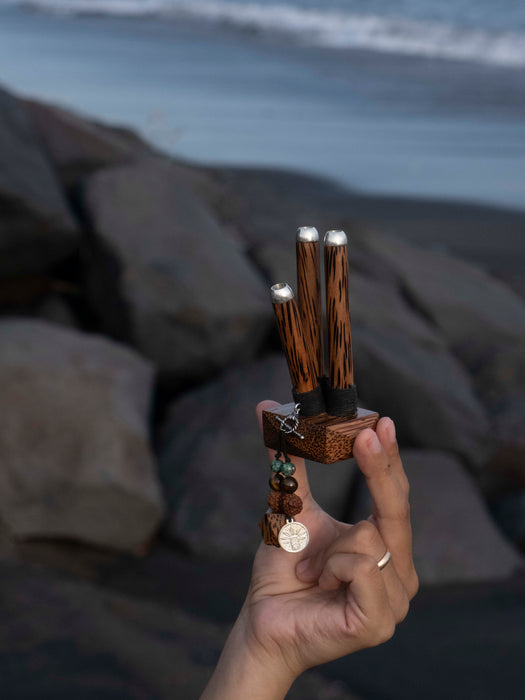 Double Coconut Wood ceremonial pipe with Silver Cups