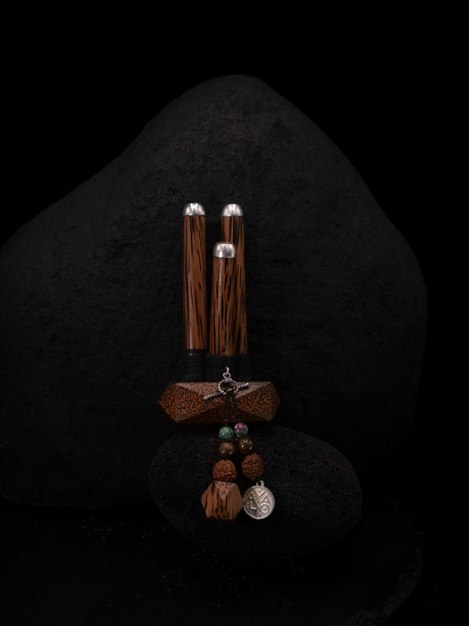 Double Coconut Wood ceremonial pipe with Silver Cups