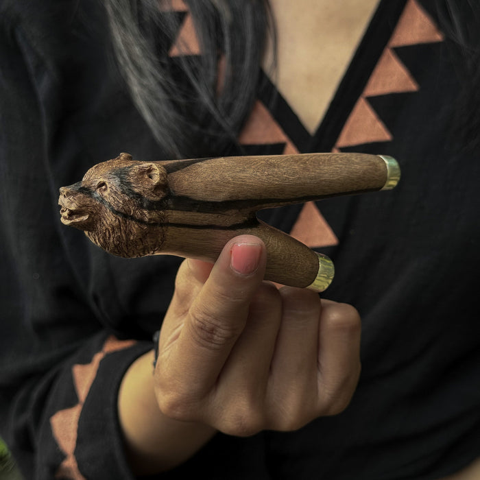 Bear Rosewood ceremonial pipe with Silver Cup
