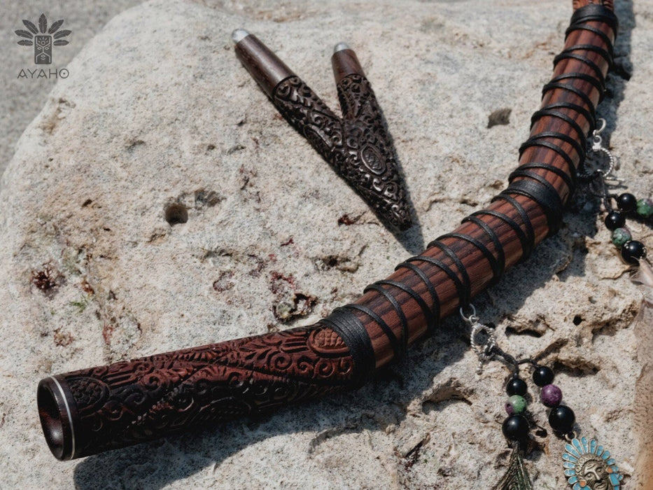 Balinese Carved Rosewood Shamanic Ritual Pipe