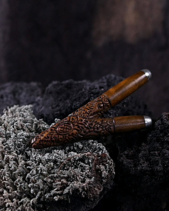 Rosewood handcrafted  Pipe: Balinese Applicator with Ye Ming Zhuh Stone