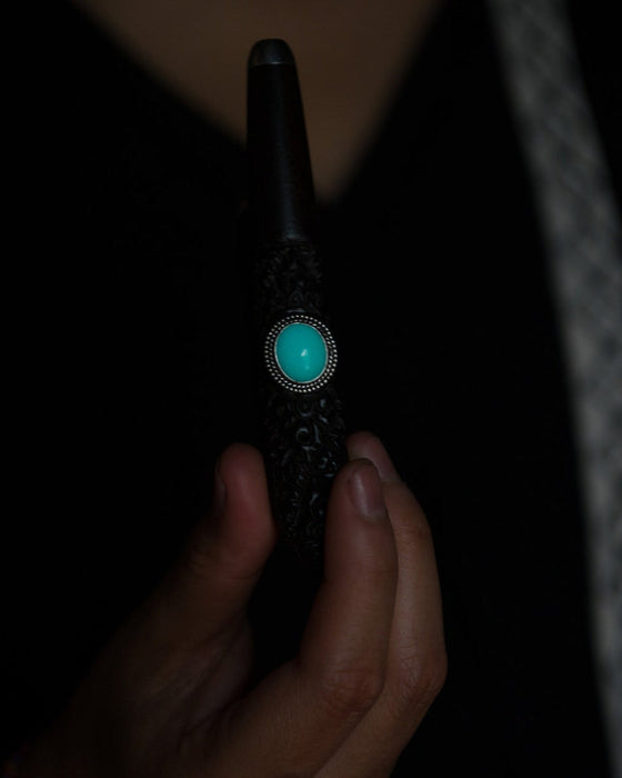Rosewood handcrafted  Pipe: Balinese Applicator with Ye Ming Zhuh Stone