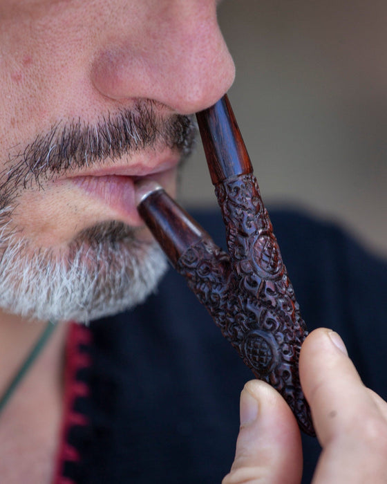 Rosewood handcrafted  Pipe: Balinese Applicator with Ye Ming Zhuh Stone