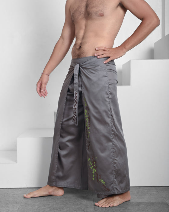 Soft and lightweight grey Thai pants, expertly handmade with a silky cotton blend for effortless style and comfort.