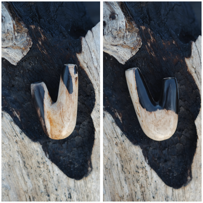 Unique character of the Kuripe pipe crafted from petrified wood, making each piece special.
