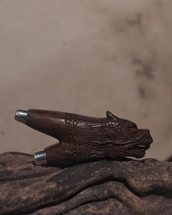 Kuripi Dragon Totem and Silver Caps .Hand Carved Rosewood . Unique Spiritual Tool