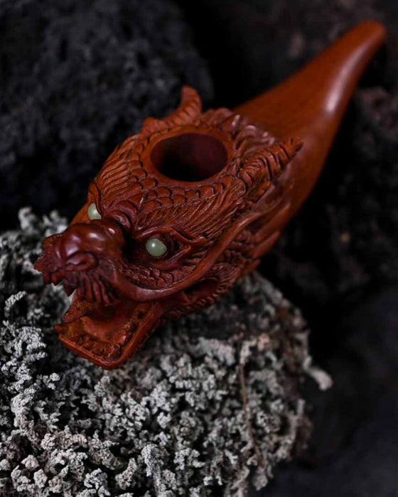 Carved wood smoking pipe «Dragon»